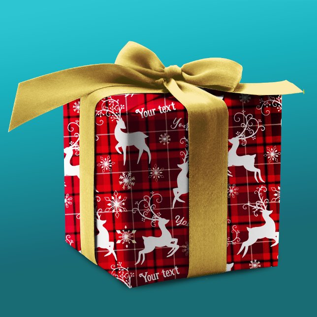 Papier Cadeau Noël rouge tartan aux rennes (Créateur téléchargé)