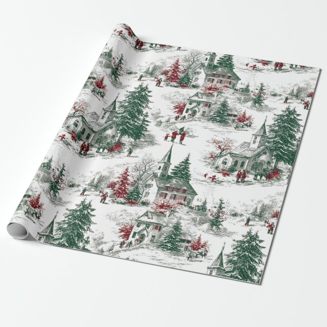 Papier Cadeau Noël Rouge Vert Vintage Nostalgique  (Déroulé)