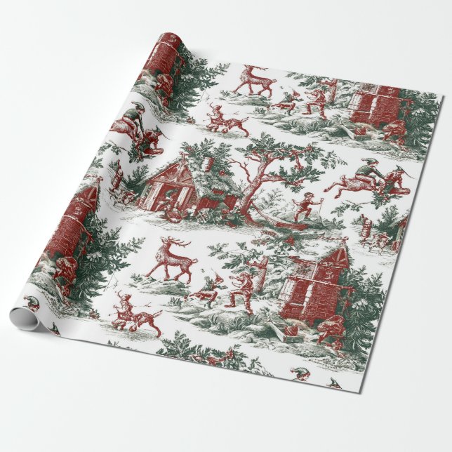 Papier Cadeau Noël Rouge Vert Vintage Nostalgique (Déroulé)