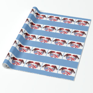 Papier Cadeau Noël Royaume-Uni USA Coeurs patriotiques