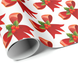 Papier Cadeau Noël Ruban Rouge Houx
