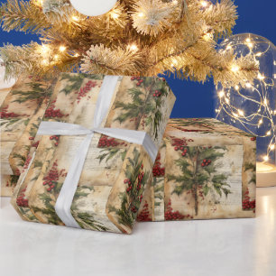 Papier Cadeau Noël Russe Papier Vintage Holly Red Berries