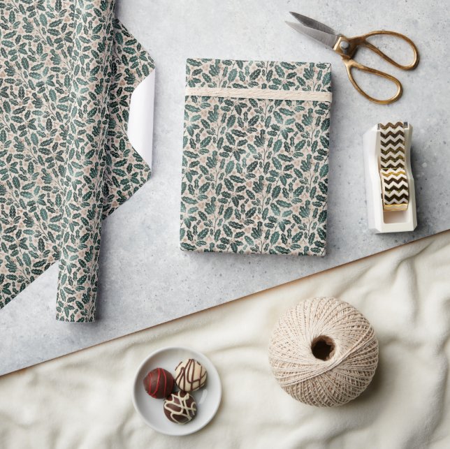 Papier Cadeau Noël Rustique au Houx (Artisanat)