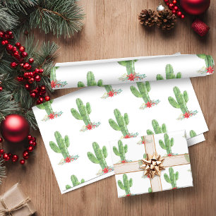 Papier Cadeau Noël rustique Cactus Fête Florale