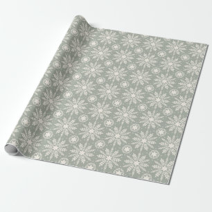 Papier Cadeau Noël Rustique Crème et Flocon de Neige Sauge