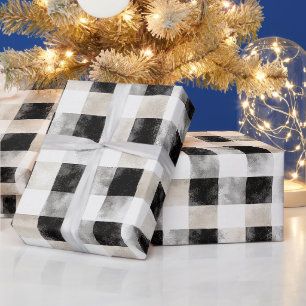 Papier Cadeau Noël rustique noir blanc argent