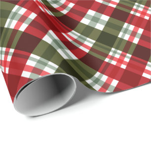 Papier Cadeau Noël rustique / Vacances Rouge & Tartan vert