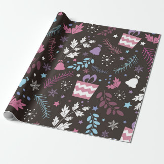 Papier Cadeau Noël sans couture motif avec arbre, neige, cadeau