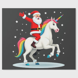 Papier Cadeau Noël Santa à cheval Licorne Xmas Filles Femmes Ra