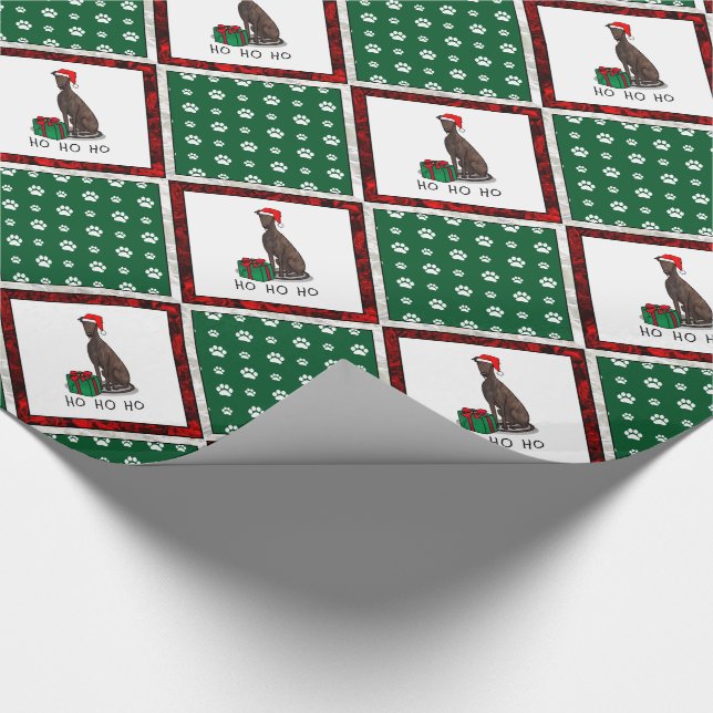 Papier Cadeau Noël Santa Hat Greyhound Chien (brindle) mignonne (Coin)