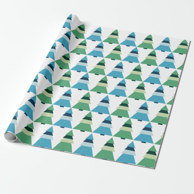 Papier Cadeau Noël Sapins Bleus et Verts (Déroulé)