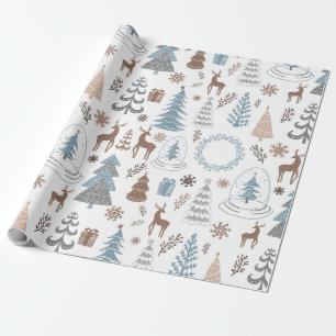 Papier Cadeau Noël scandinave bleu glace