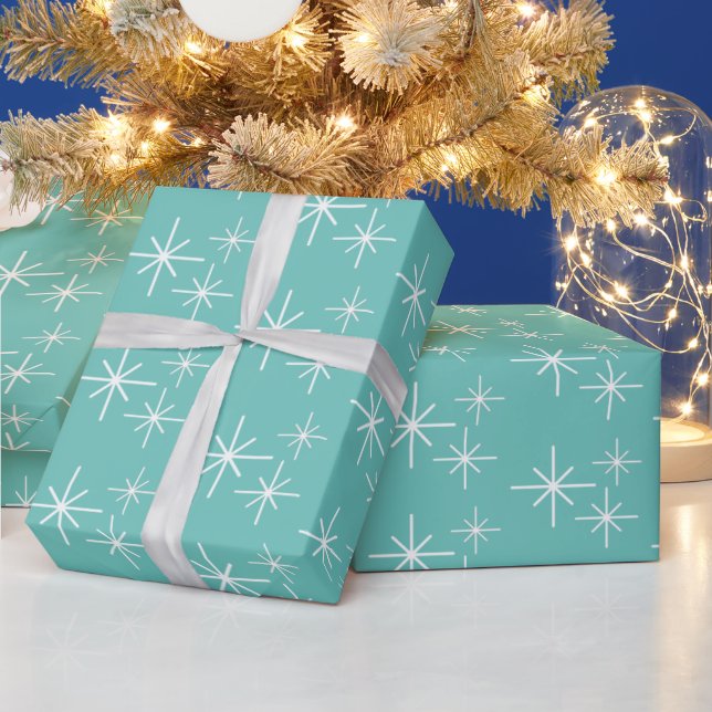 Papier Cadeau Noël Snowflakes Motif Turquoise vert (Vacances)