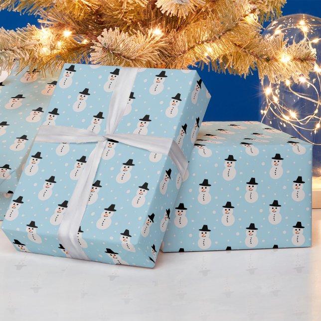 Papier Cadeau Noël Snowman motif en bleu clair (christmas snowman wrapping paper in blue)