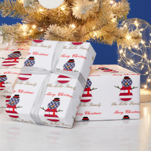 Papier Cadeau Noël Snowman Patriotic USA drapeau Personnalisé 