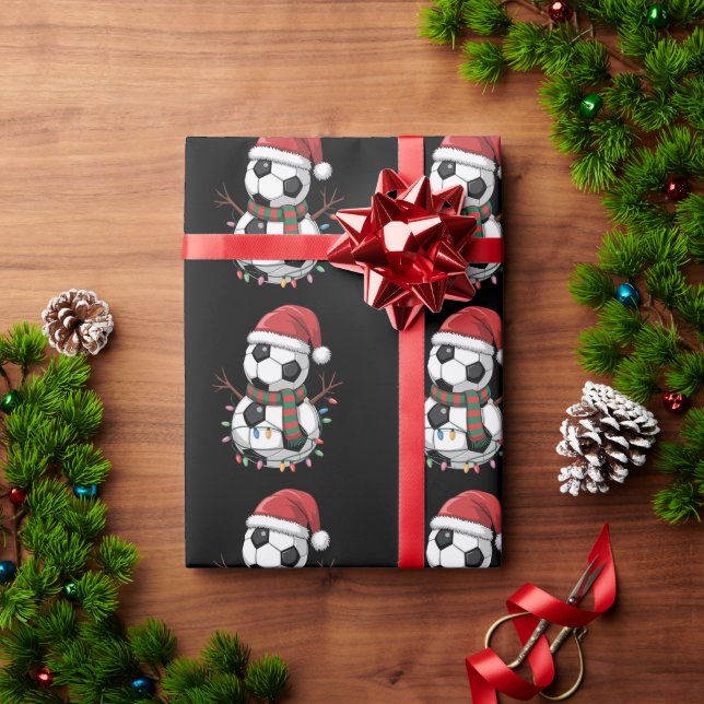 Papier Cadeau Noël Soccer Ball Snowman Lights Santa Hat (Cadeau de vacances)