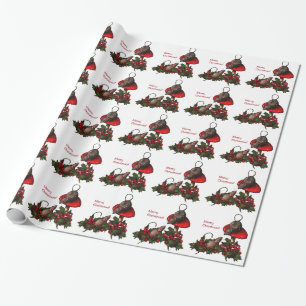 Papier Cadeau Noël : Souris sur le champignon, houx : Art