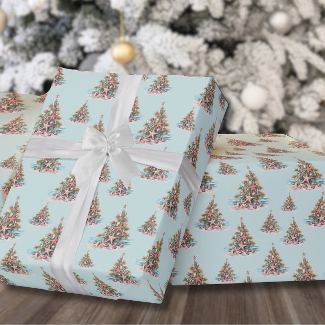 Papier Cadeau Noël sur la plage (Beach Shell Christmas Tree Pattern Wrapping Paper)