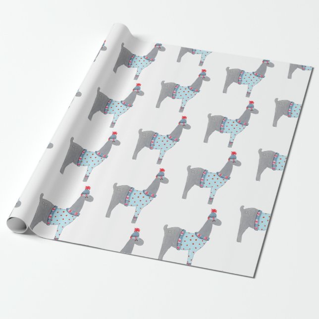 Papier Cadeau Noël sur le thème du lama (Déroulé)
