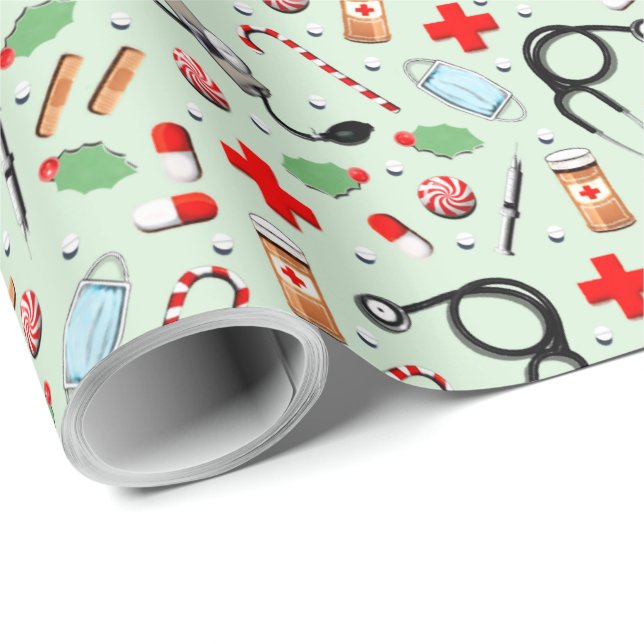 Papier Cadeau Noël sur le thème médical (Coin rond)