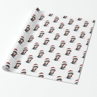 Papier Cadeau Noël Tabby Cat Kitten à Santa Hat Motif