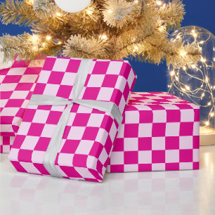 Papier Cadeau Noël Tartan à carreaux rose vif Rétro