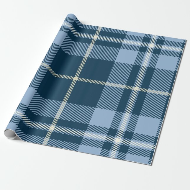 Papier Cadeau Noël Tartan Bleu (Déroulé)