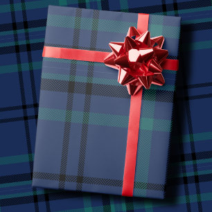 Papier Cadeau Noël Tartan Classique Navy et Vert