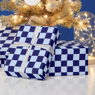 Papier Cadeau Noël Tartan Plaid Bleu Marine Rétro