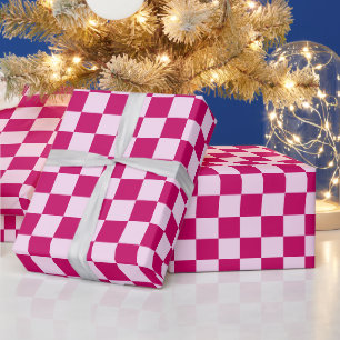 Papier Cadeau Noël Tartan Plaid Magenta Rose Rétro