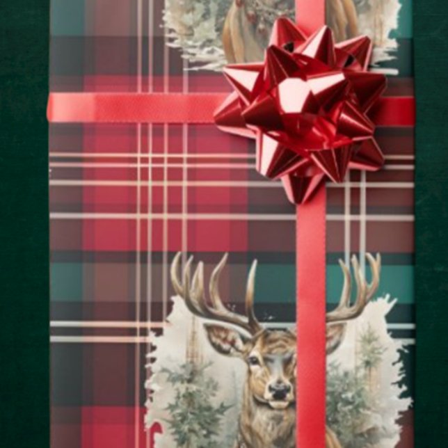 Papier Cadeau Noël Tartan Reindeer (Christmas Reindeer Wrapping paper)