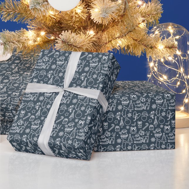 Papier Cadeau Noël Thème Marine Blue Holiday (Vacances)