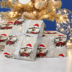 Papier Cadeau Noël Toggenburg Kid Goat Poinsettia Wreath