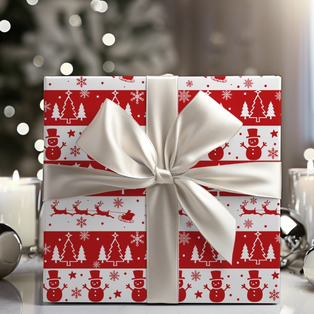 Papier Cadeau Noël traditionnel classique rouge et blanc (Classic Red and White Traditional Christmas Wrapping Paper)