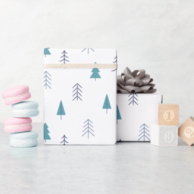 Papier Cadeau Noël traditionnel Russe Forêt d'hiver bleu (Baby Shower)