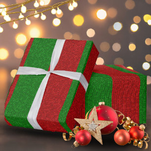 Papier Cadeau Noël tricot rouge et vert de fêtes