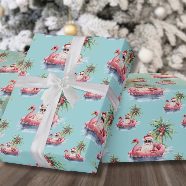 Papier Cadeau Noël tropical (Tropical Beach Santa Christmas Wrapping Paper)