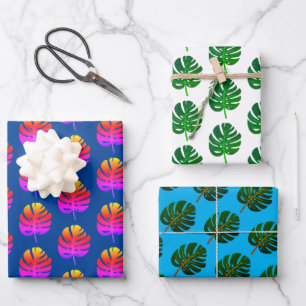 Papier Cadeau Noël tropical en juillet motif de feuille de Monst