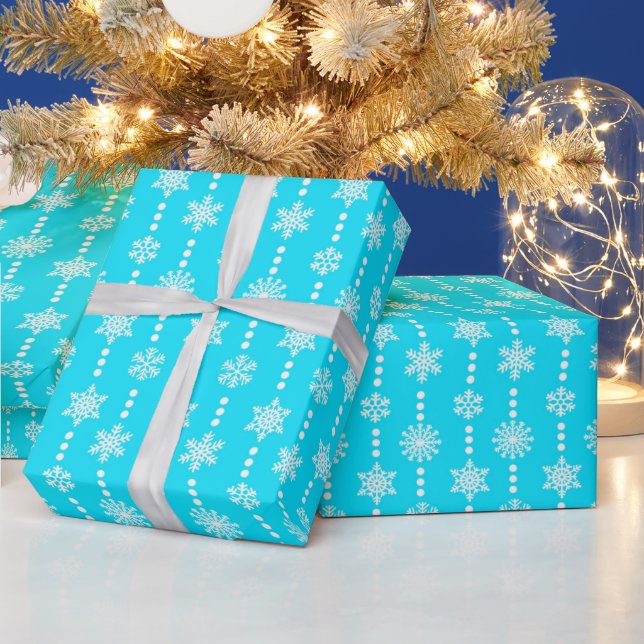 Papier Cadeau Noël Turquoise et blanc Motif Snowflakes (Vacances)