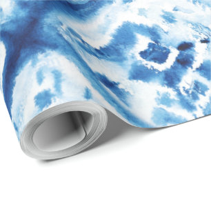 Papier Cadeau Noël Vacances Abstrait Tie Dye Motif Bleu