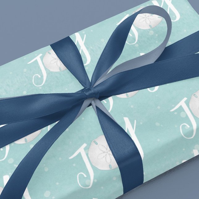 Papier Cadeau Noël Vacances Elégante Plage Turquoise Côte (Christmas Holiday Joy typography wrapping paper. )