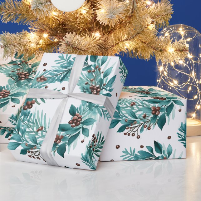 Papier Cadeau Noël Verdure et baies Noël moderne (Vacances)