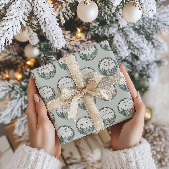 Papier Cadeau Noël Vert Aquarelle Pine Forêt Vacances (Créateur téléchargé)