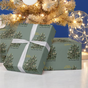Papier Cadeau Noël vert arbre pin vintage 
