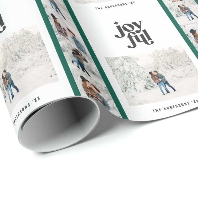 Papier Cadeau Noël vert chic moderne multi photo (Coin rond)