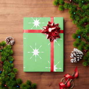 Papier Cadeau Noël vert et blanc avec étoiles