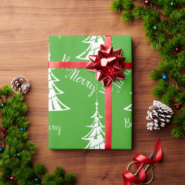Papier Cadeau Noël vert et blanc contemporain (Créateur téléchargé)