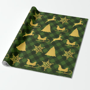 Papier Cadeau Noël Vert et noir Buffalo Plaid Gold Xmas