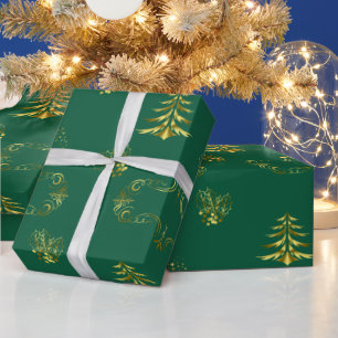 Papier Cadeau Noël vert et or décoratif