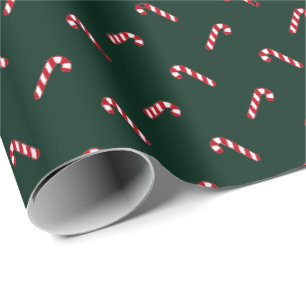 Papier Cadeau Noël vert foncé rouge mignon sucre de canne motif